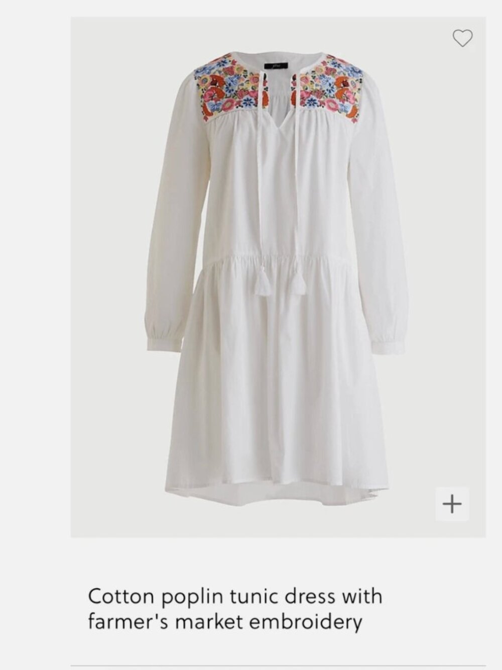 J. Crew Cotton Poplin Tunic Dress Farmer's Market Embroidery White Floral Small